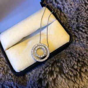 14KW Gold Diamond Double Circle Pendant w/Chain